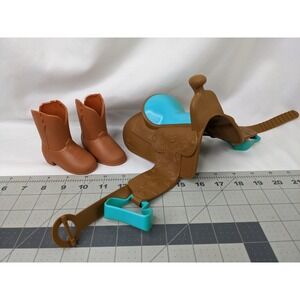 Paradise Kids Doll Cowboy Boots 3.5 Inch Sole and Horse Saddle Lot